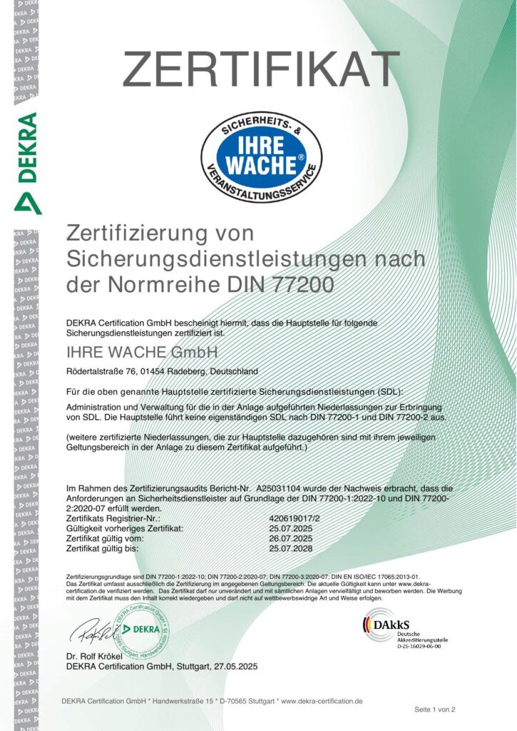 Zertifikat DIN 77200 Zertifikat DIN 77200