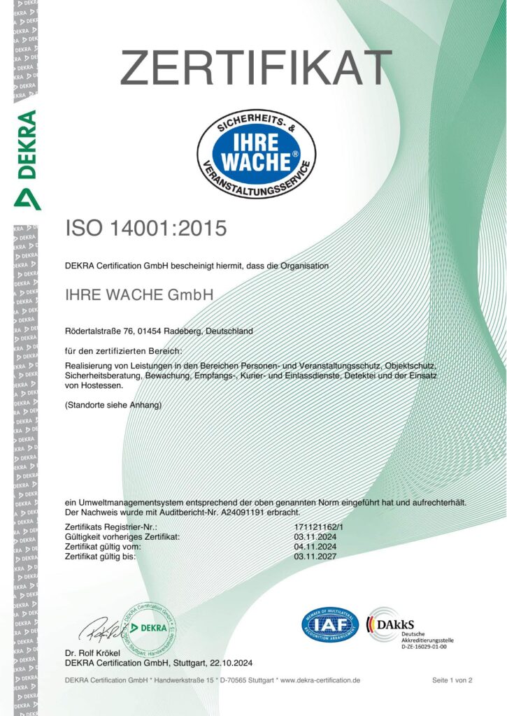 Zertifikat ISO 14001:2015 Zertifikat ISO 14001:2015